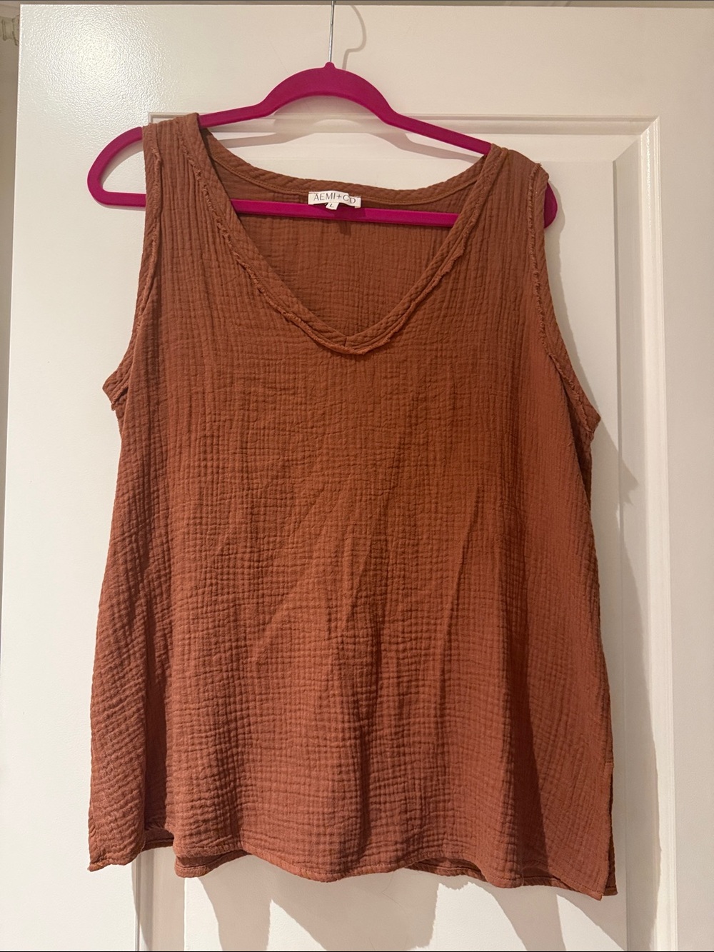AEM Capsule Rust Brown Cotton Gauze V-Neck Tank
